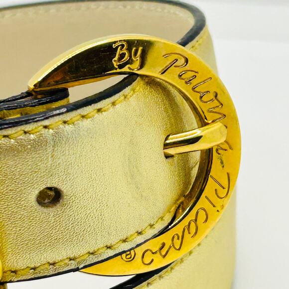 Vintage 80s/90s Paloma Picasso Gold Metallic Leather Chain Detail Belt main image 6